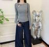 Women's Slimming White Long Sleeve T-Shirt - Hollow Round Neck, Drop Shoulder, Early Spring 2025 Collection