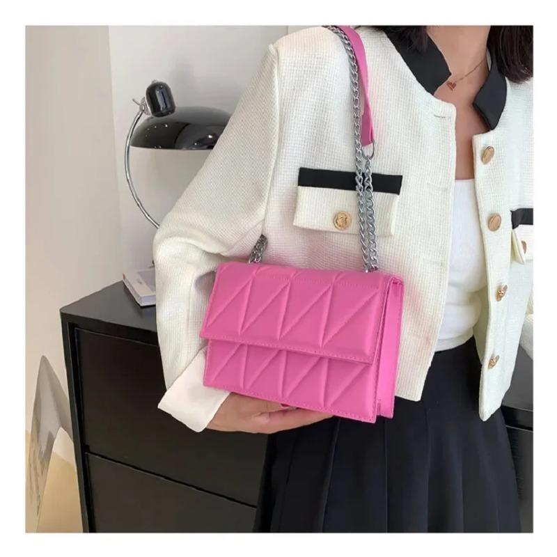 Embroidery Plaid Crossbody Bags for Women Daily Used Solid Color Chain Strap Flap Shoulder Bag Ladies Handbags