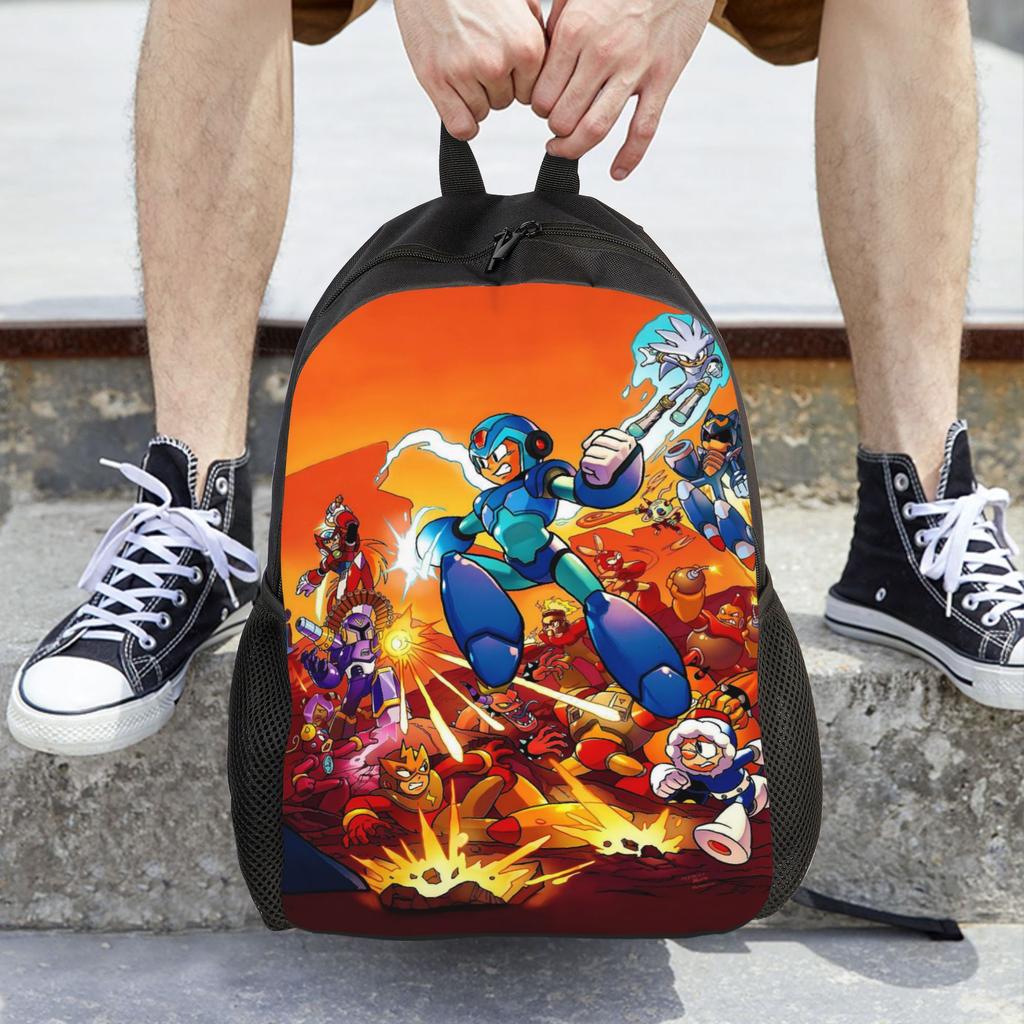 Mega Man Cartoon Backpack  Female Polyester Camping Backpacks Lightweight Elegant High School Bags Rucksack