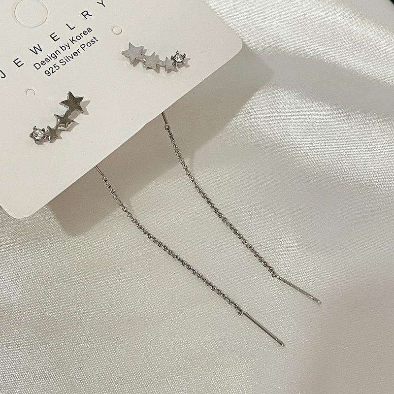 Lang kjedet dusk Star Drop øredobber for kvinner Koreansk Golden Ear Line Smykker Pendientes Boucle d'oreille gave