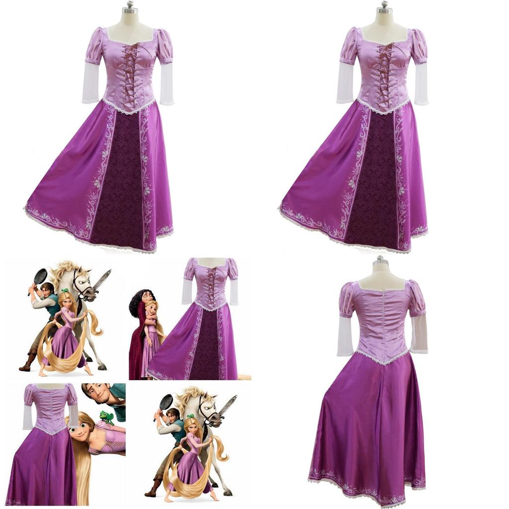 Light Purple Tangled Rapunzel Cosplay Dress With Puffy Sleeves And Padded Design