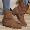 Fall and Winter New Short Boots Low High Heel Round Head Women's Boots