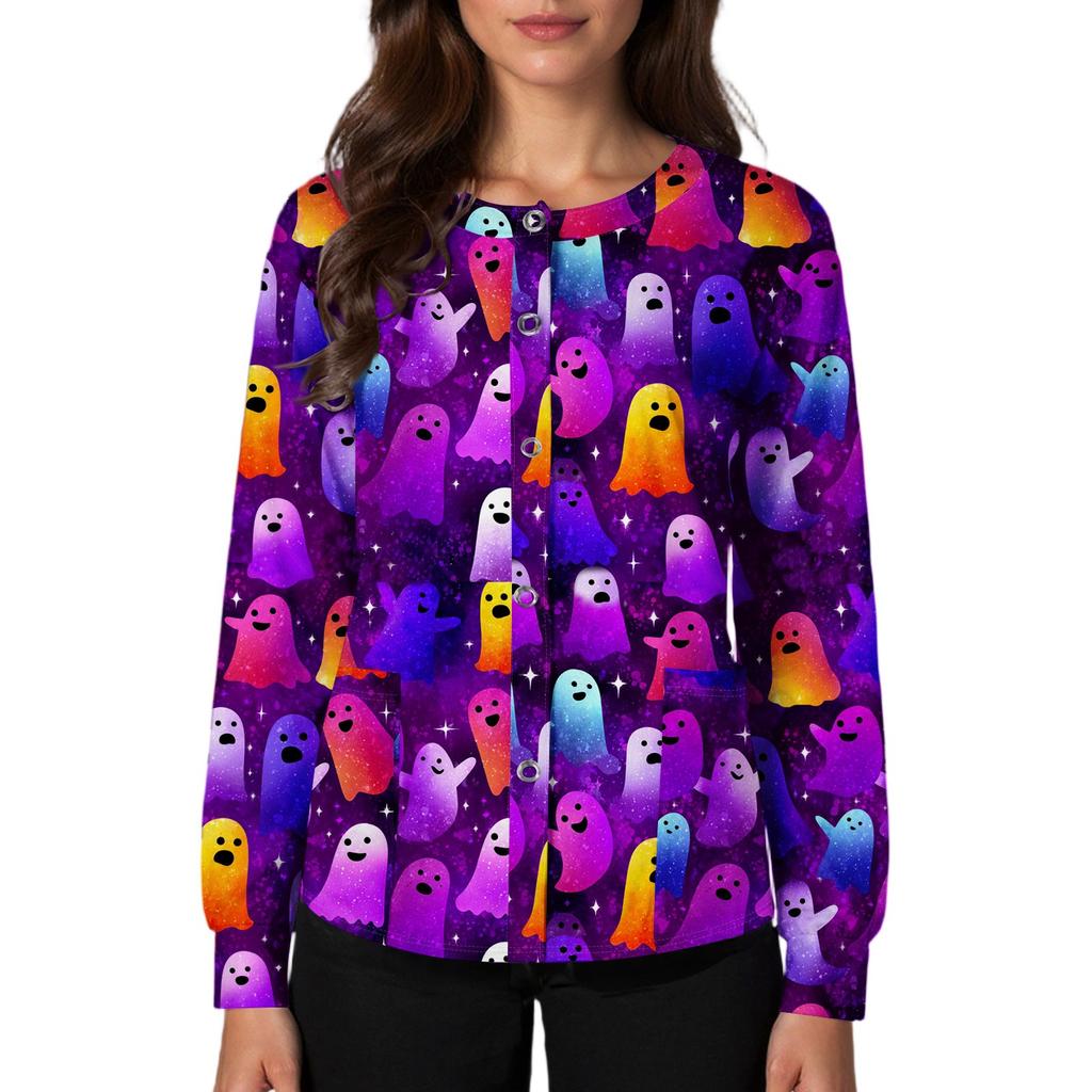 Women's Casual Fashion Single Breasted  Halloween Graphic Printed Nurses Tops