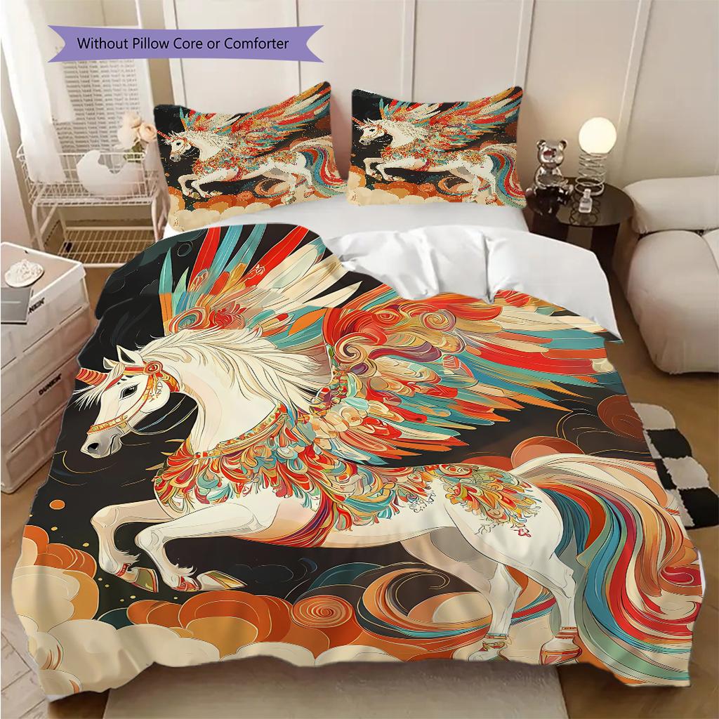 Enchanting Unicorn bedding, duvet cover, pillowcase, home decoration, birthday gift (1 * duvet cover+2 * pillowcase, coreless)