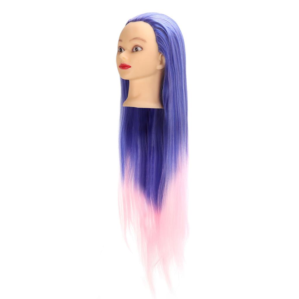 Mannequin Head Blue Pink Gradient Color High Temperature Synthetic Hair Hairstyling Training Model