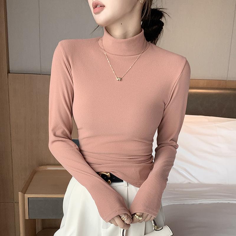 

Wide Stripe, Solid Color Semi High Neck, Knitted Sweater, Women s, Interior, Base Coat, Autumn and Winter Top, Versatile Slim Fit Sweater XXL recommends 130 to 75kg розовый