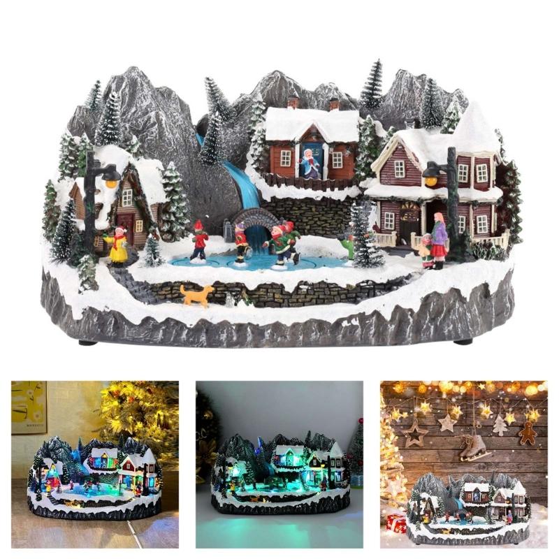 Resin Plastic Holiday Music Houses Ornament With Removable Component Battery USB Powered For DIY Decoration