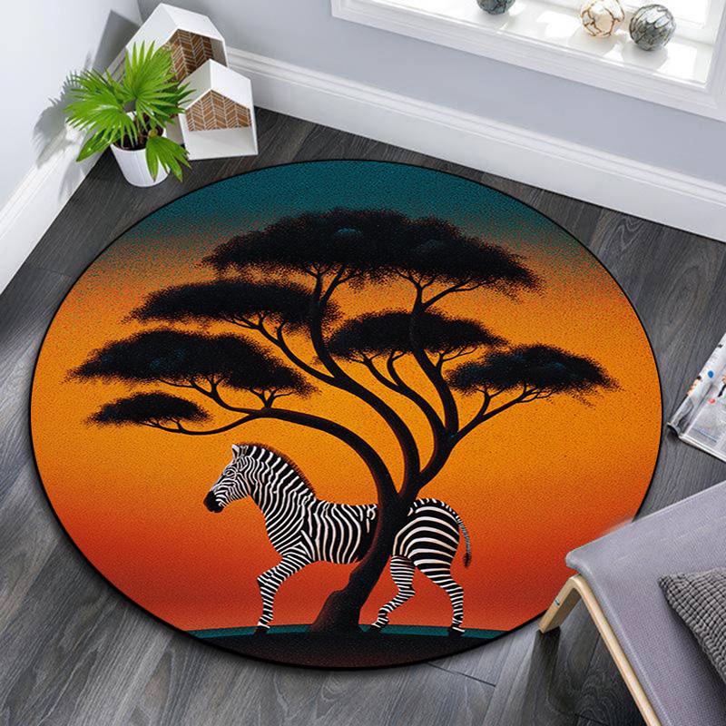 

Zebra Tree Round Area Rug,Carpet Rug for Living Room Bedroom Sofa Playroom Decor,Non-slip Floor Mat 80cmx80cm