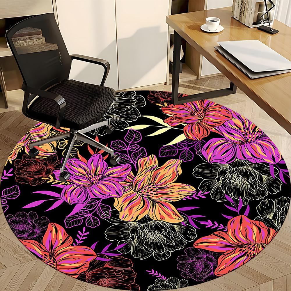 1pc Floral Pattern Carpet, Round Non Slip Durable Large Size Office Carpet, Suitable for Office