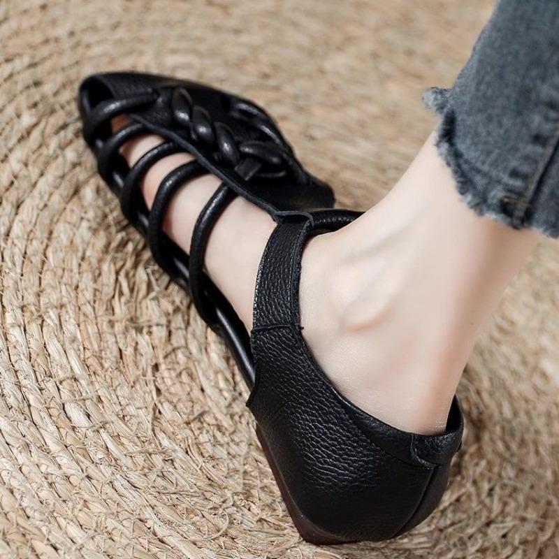 Genuine Sandals Women Handmade Woven Literary Style Hollow Flat Roman Sandals Ladies Summer Shoes Sandalias