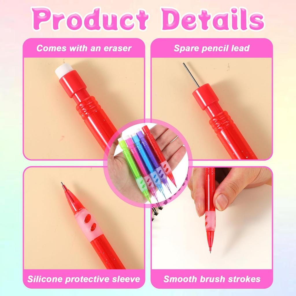 20 PCS Mini Mechanical Pencils, 5 Colors 0.7 Mm Small Point Automatic Pencils with Erasers Small Pencil with Silicone Handguard for Home Office