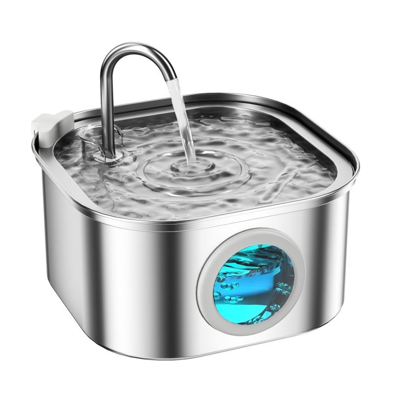 Custom Stainless Steel Pet Water Fountain 3.2L Automatic Cat Dog Water Dispenser Super Silent Pet Drinking Fountains (as the picture,Euro Charger)