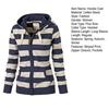 Winter Fashion Women Hoodie Coat Striped Print Long Sleeves Drawstring Pockets Zipper Closure Sweatshirt Jacket Autumn Winter
