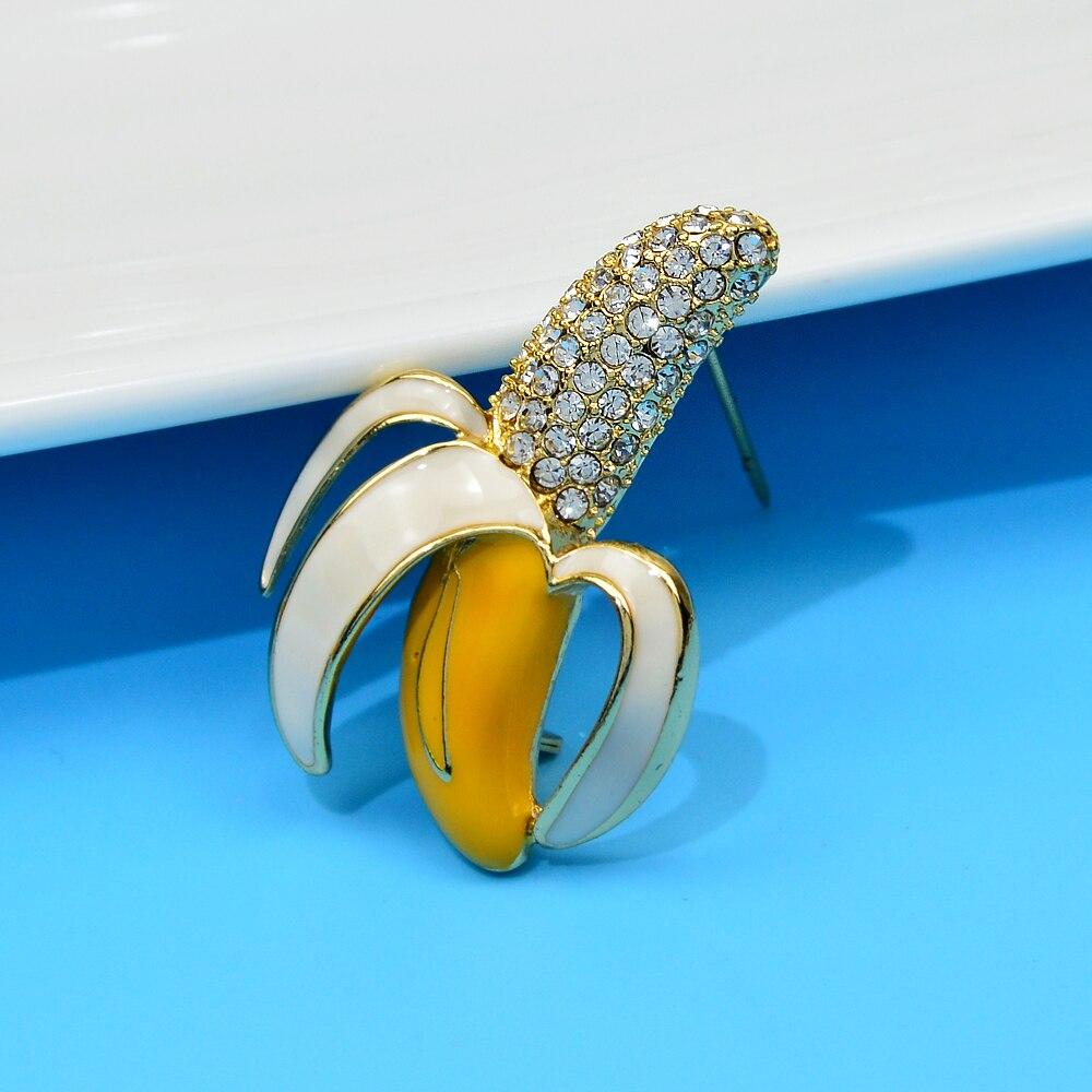 Blucome Rhinestone Banana Brooch Fruit  Brooches for Women 2023 New Fashion Jewelry Pin