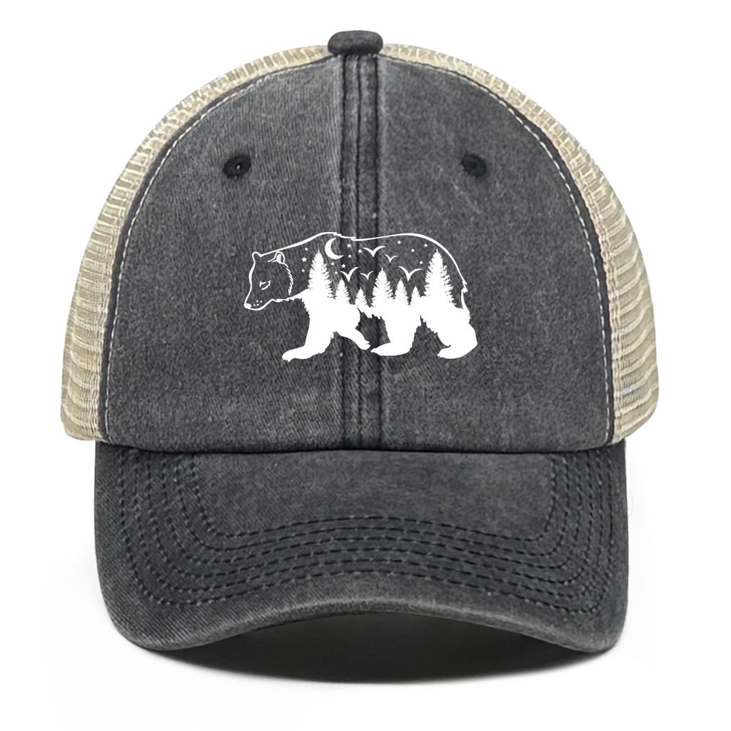 White Forest Bear Mesh Cap Adjustable Baseball Cap Hat For Woman Distressed Simple Snapback Trucker Hat Ideal Choice For Gifts