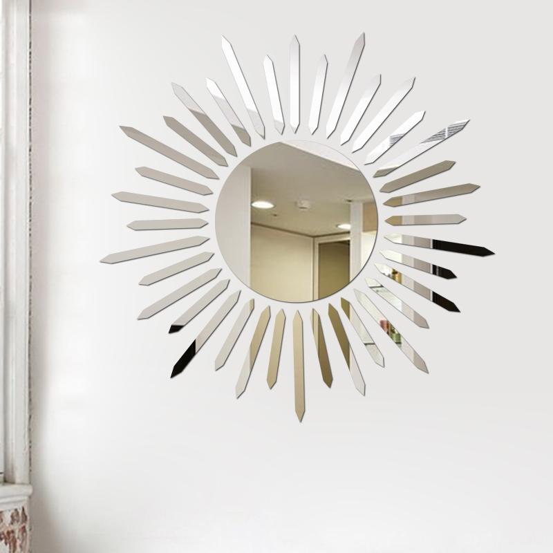 

3D Sun Flower Зеркальная Настенная Наклейка DIY Sunshine TV Фон Акриловые Зеркальные Наклейки Для Гостиной Домашнего Искусства Наклейка Декор