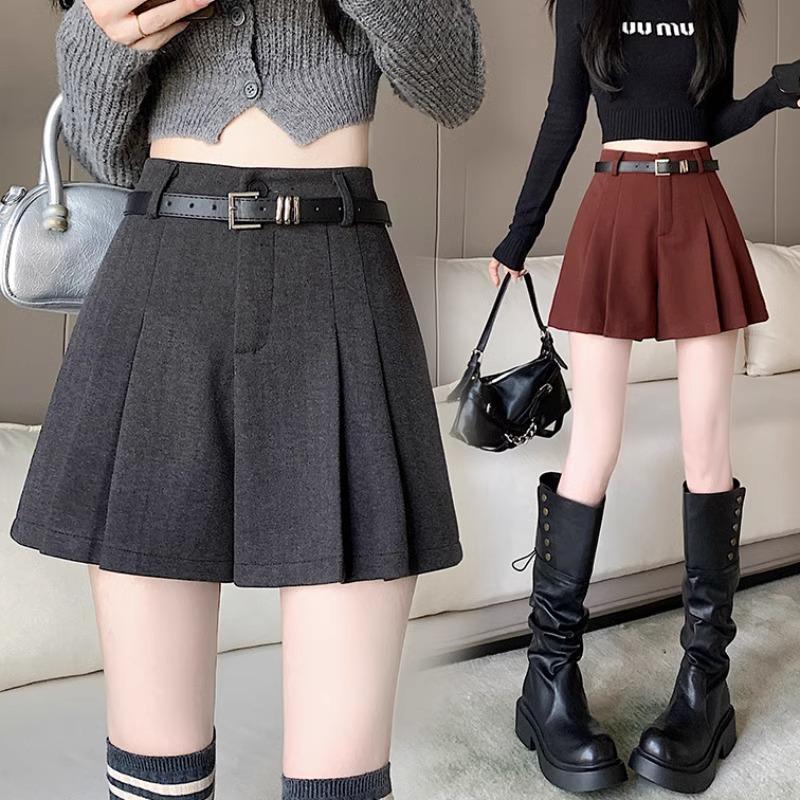 

2024 A/W High Waist Woolen Pleated Wide-Leg Shorts - Casual, Versatile, Simple A-Line Design 4XL кофейный