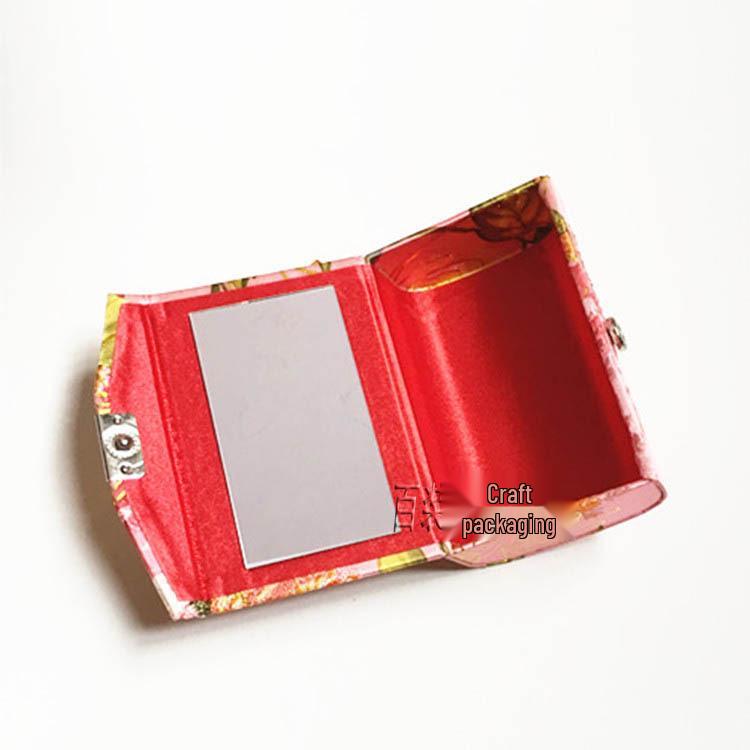 Gold Brocade Double Lipstick Case with Mirror and Jewelry Storage Box