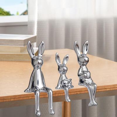 3 Pieces Bunny Family Figurine Rabbit Statues Collection Modern Tabletop Ornament Sculpture for