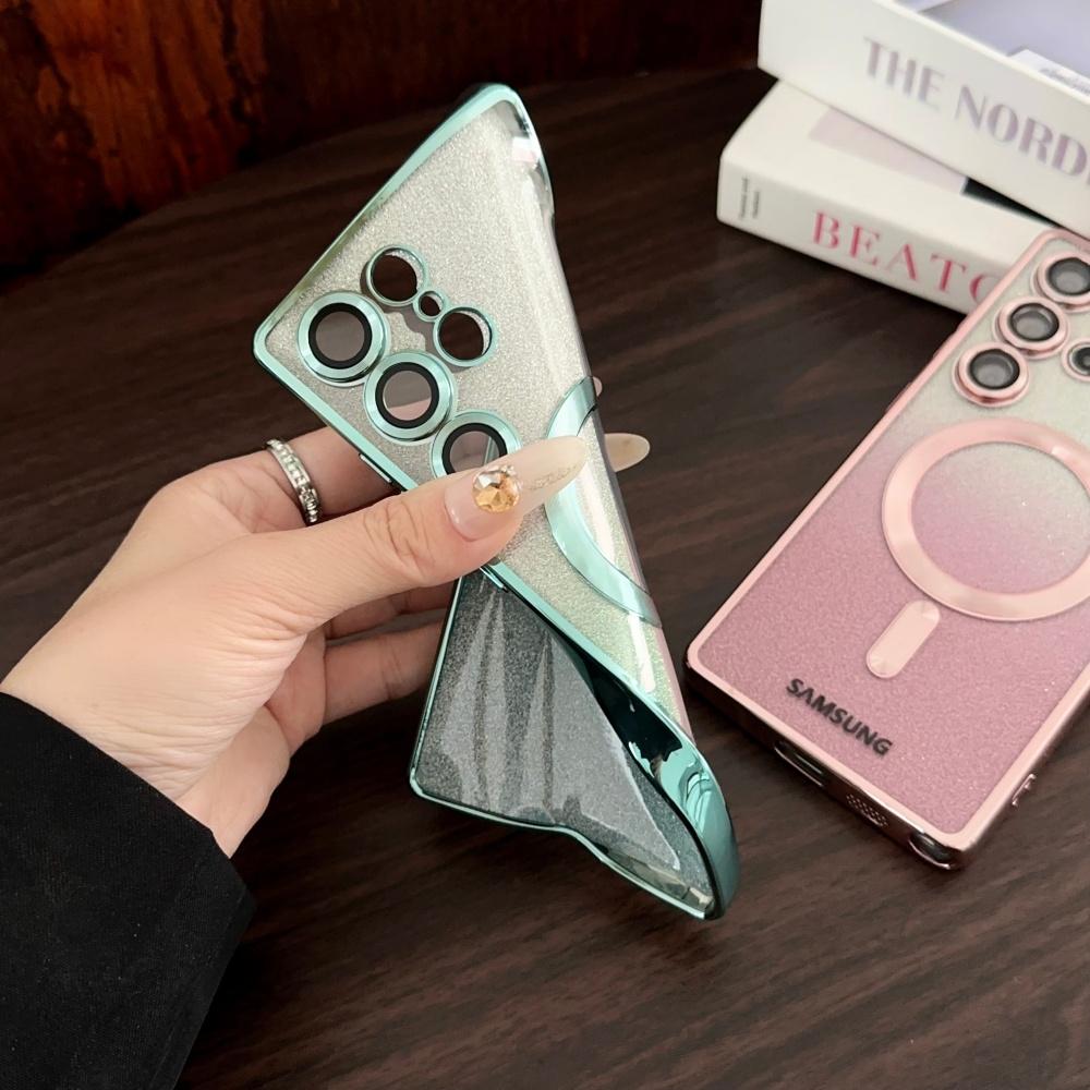 Luxury Plating Glitter For Magsafe Magnetic Case For Samsung S25 S24 S23 S22 Ultra Plus S21 S24 FE S25 Edge Clear Bright Cover