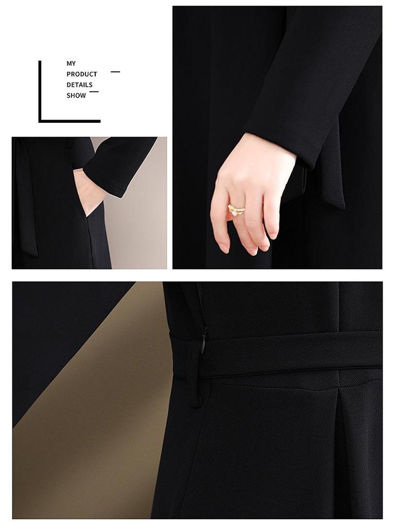 2025 New Spring & Autumn Long-Sleeve Dress for Middle-Aged Women - Elegant Slimming Faux Two-Piece Design