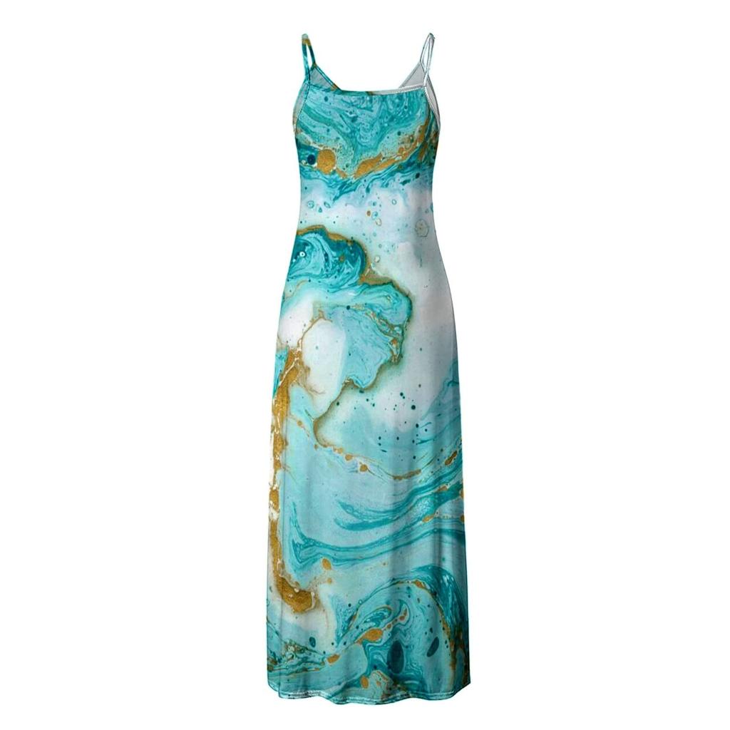 Fashion Womens Loose Summer Sexy Print V-neck Long Sleeveless Dress