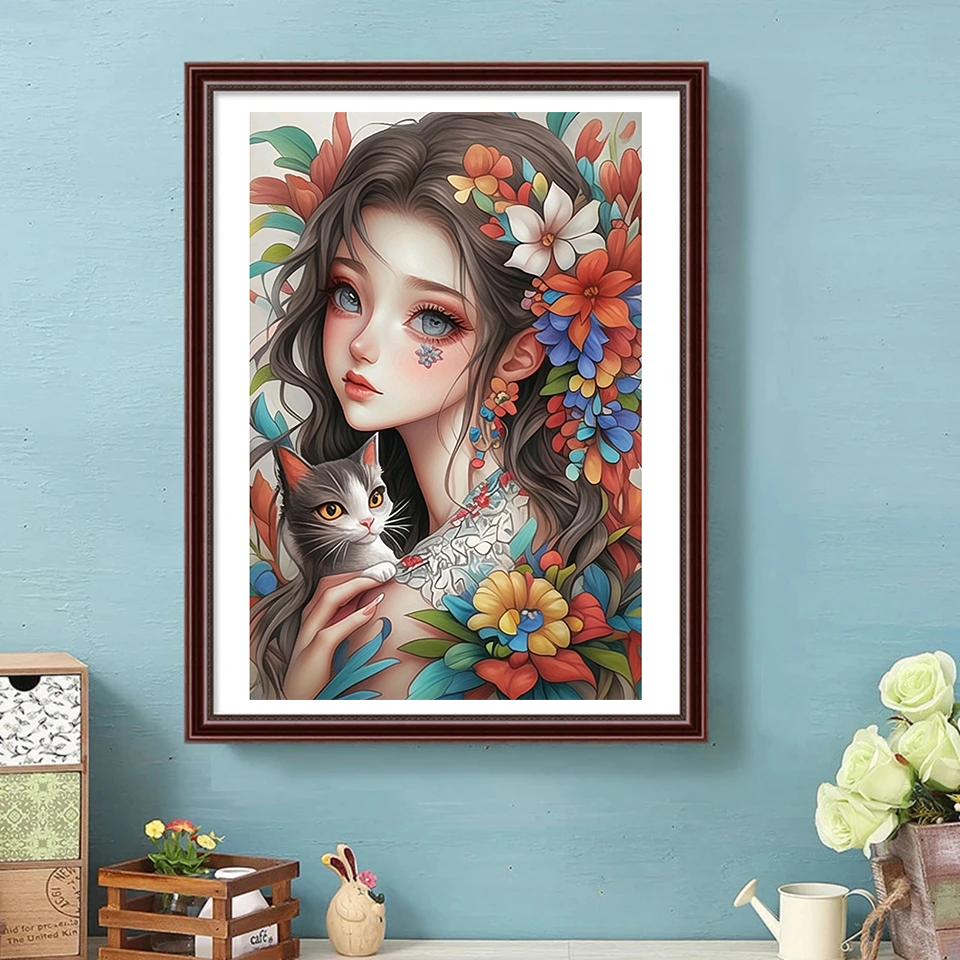 DIY 5D Beautiful Girl Animals Cat Cartoon 2024 New Hand Diamond Painting Embroidery Baby Cross Stitch Mosaic Home Decor Gift