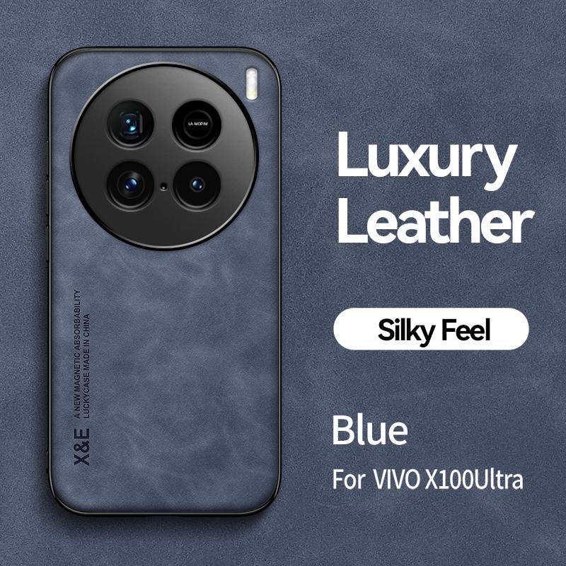 

For VIVO X100 X100 Pro X100 Ultra Built-in Magnetic Wear-Resistant Anti-Drop Lens All-Inclusive Lamb Leather Phone Case For VIVO X100 Pro синій