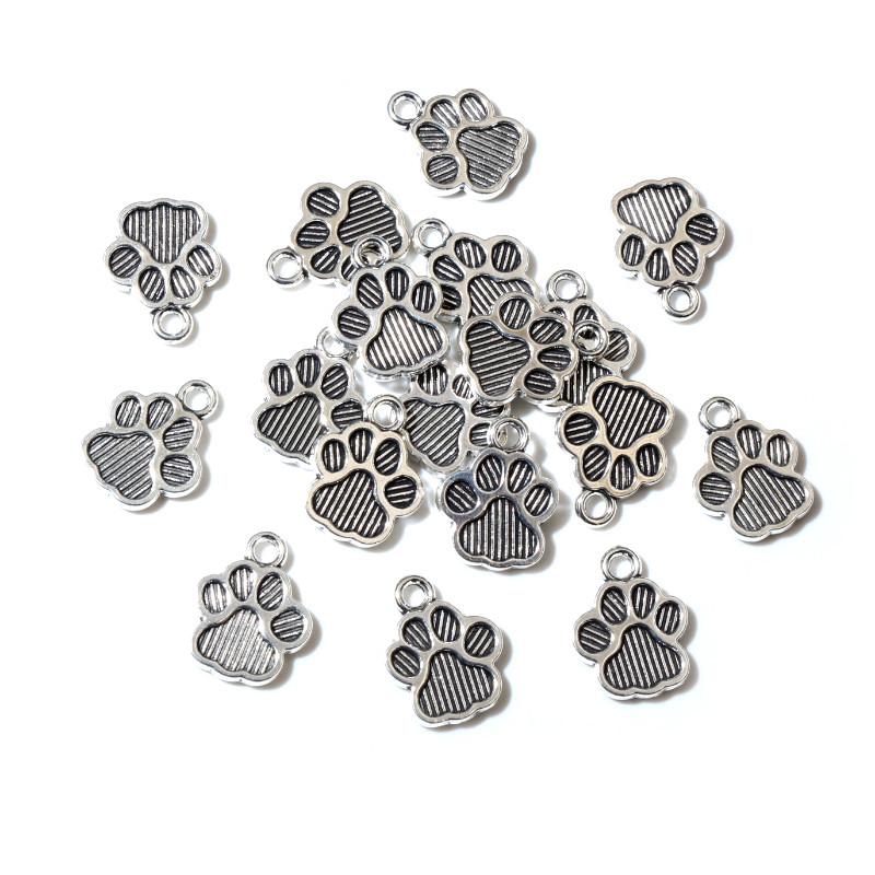 40pcs 15x11mm Antique Silver Plated Bronze Cat Or Dog Footprint Handmade Charms Pendant DIY Jewelry Making Accessories