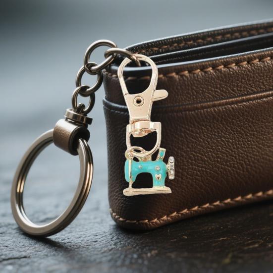 4 Peças Chaveiro Máquina de Costura Metal Artesanal Embutido Strass Brilhante Resistente à Ferrugem Acessório para Mochilas
