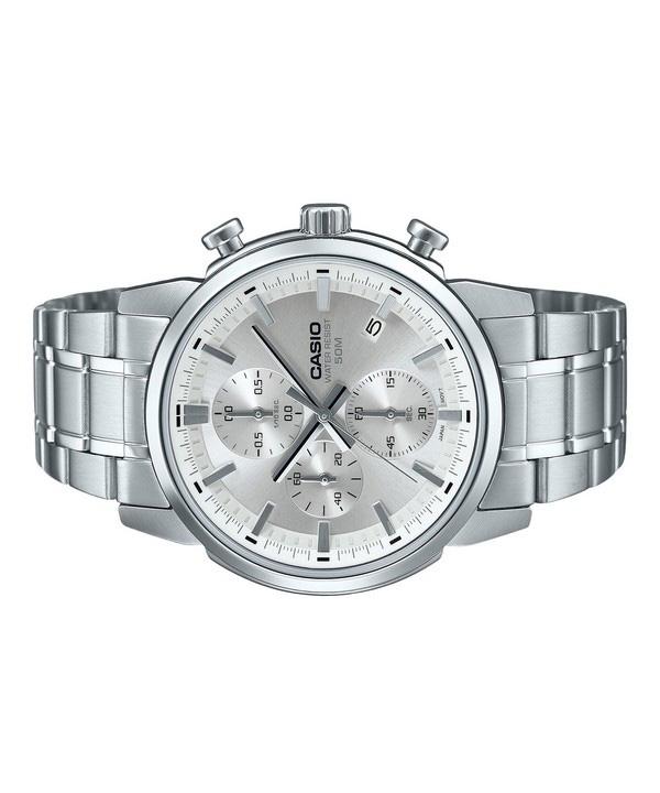 Casio Standart Analog Kronograf Paslanmaz Çelik Gümüş Kadran Kuvars MTP-E510D-7AV Erkek Saati