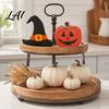 Farmhouse Seasonal Table Decor Halloween Sign Wooden Pumpkin Ghost Bat Block Rustic Decorations Tiered Tray Ornament for Tabletop Home Office Indoor