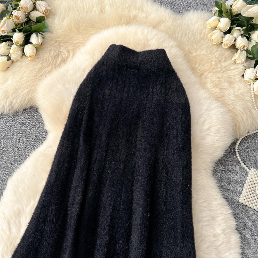 Autumn Winter Women French Elegant Knitted Long Midi Slim Bodycon Fishtail Skirt