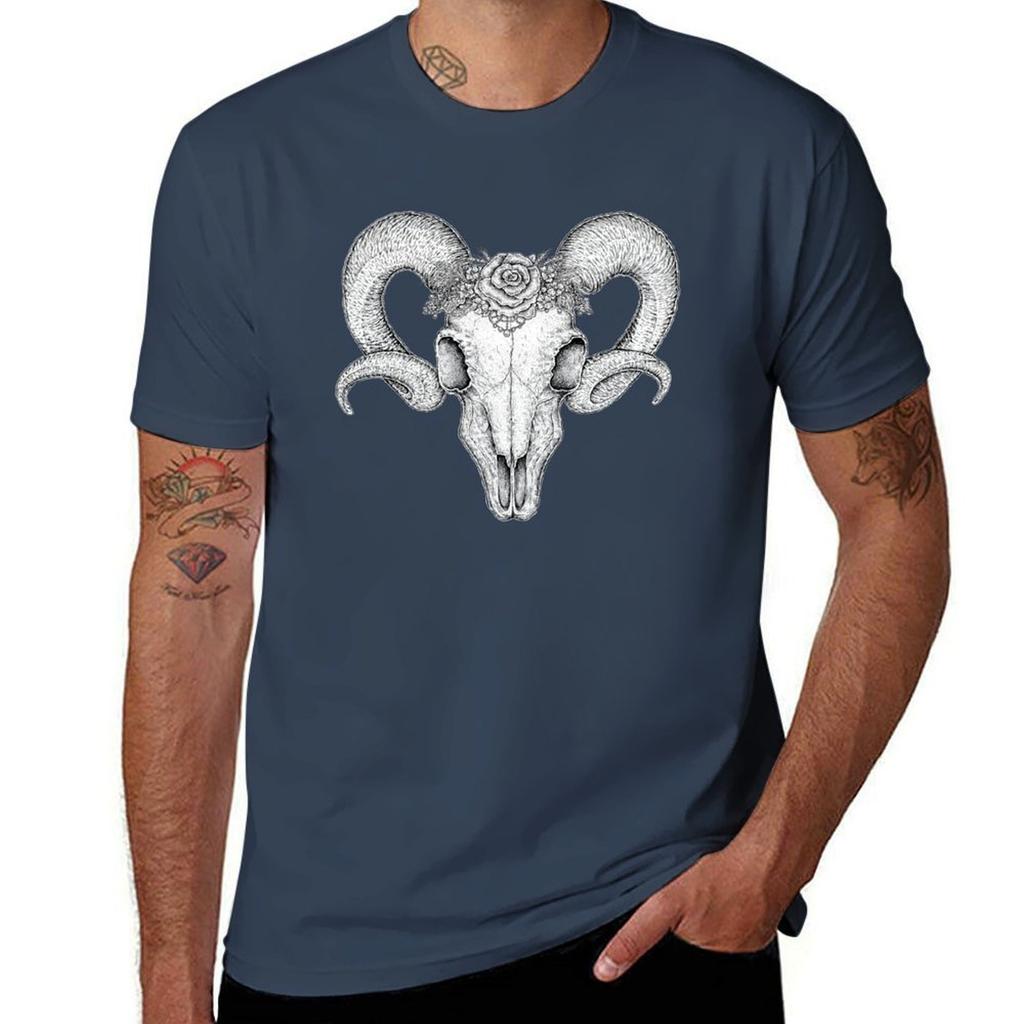 The Ram Skull Tshirt Simple Solid Color Crew Neck Tee