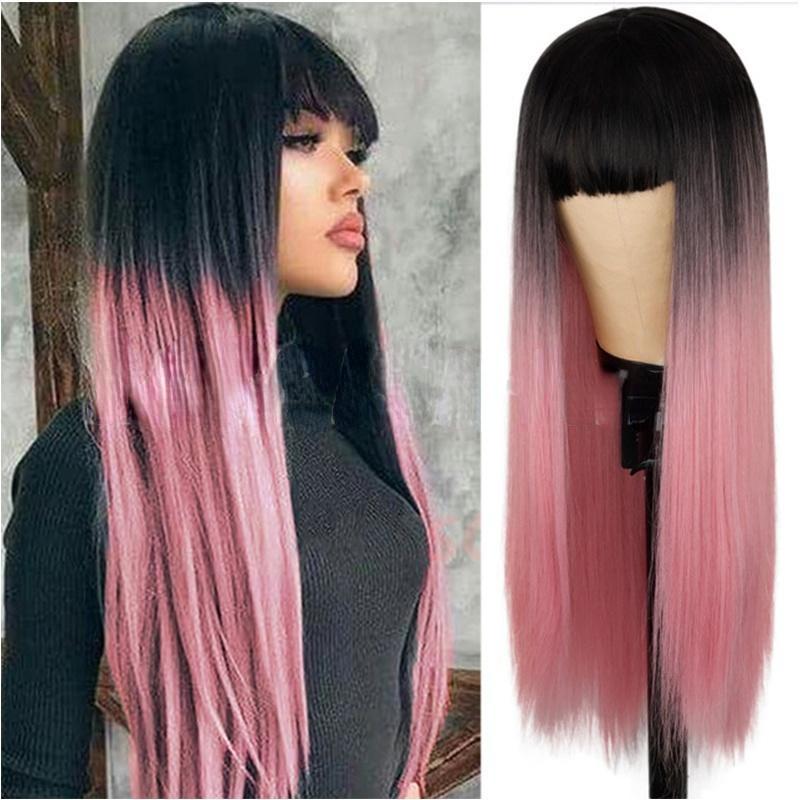 

MERISIHAIR модный длинный прямой парик из натуральных волос с челкой винно-красный синтетический парик для женщин