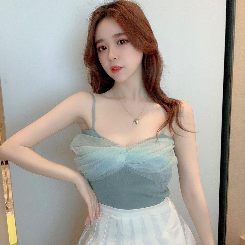 

Жіночий літній однотонний сітчастий топ без рукавів з V-подібним вирізом One Size