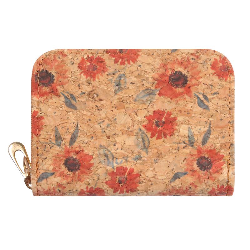 Retro Cork Print Leather Double Zipper Card Holder Wallet - Large Capacity and Portable