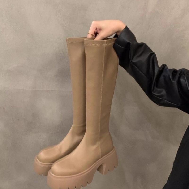 Fashion Women's Fashion Thick Heel Shoes Autumn New Round Head Sleeve Bottom Anti-slip Wear-resistant High Boots