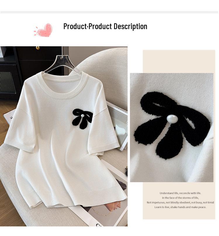 Plus Size Women's Summer Ice Silk Knit Top - Slimming Short Sleeve T-shirt