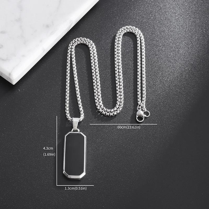 Stainless Steel Fashion Geometric Black Enamel Rectangular Pendant Necklace Men\'s and Women\'s Casual Trendy Jewelry