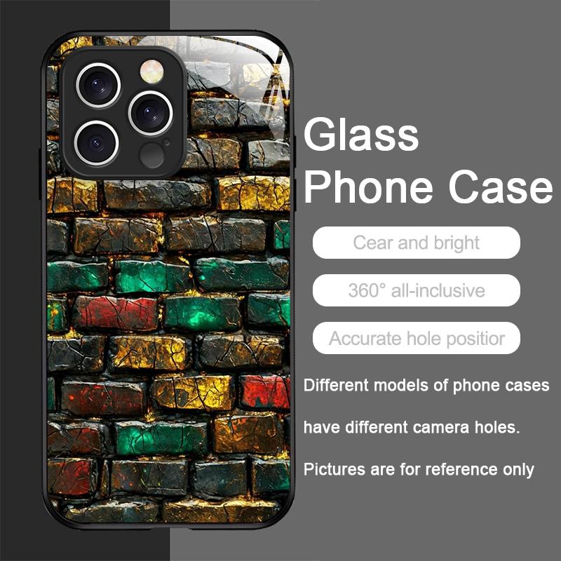 Creative Colorful Brick Texture Printed Tempered Glass Phone Case for IPhone 17 16 Pro Max 15 14 Plus 13 12 Mini 11 PROMAX Cover