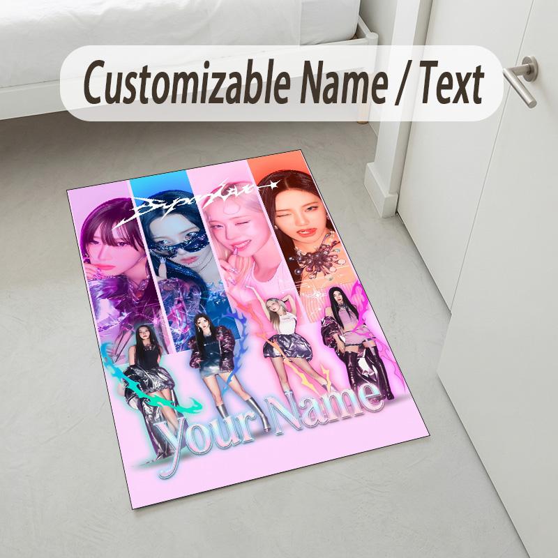 Personalized Crystal Velvet Carpet,aespa Custom Printed Name, Plush Area Rug For Home Indoor Decor