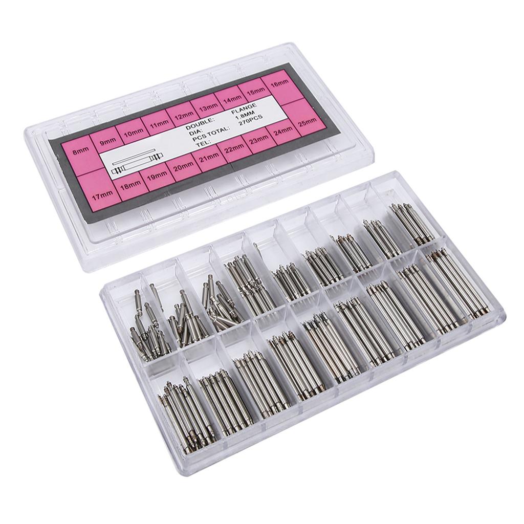 270pcs  Box 1.8mm Professional Watch Band Spring Bars Strap Link Pins Repair Accessory