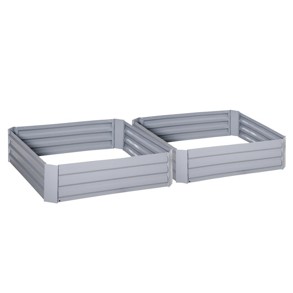 Set of 2 291L Raised Garden Bed, Elevated Galvanised Planter Box for Flowers, Herbs, 100x100x30cm, Grey