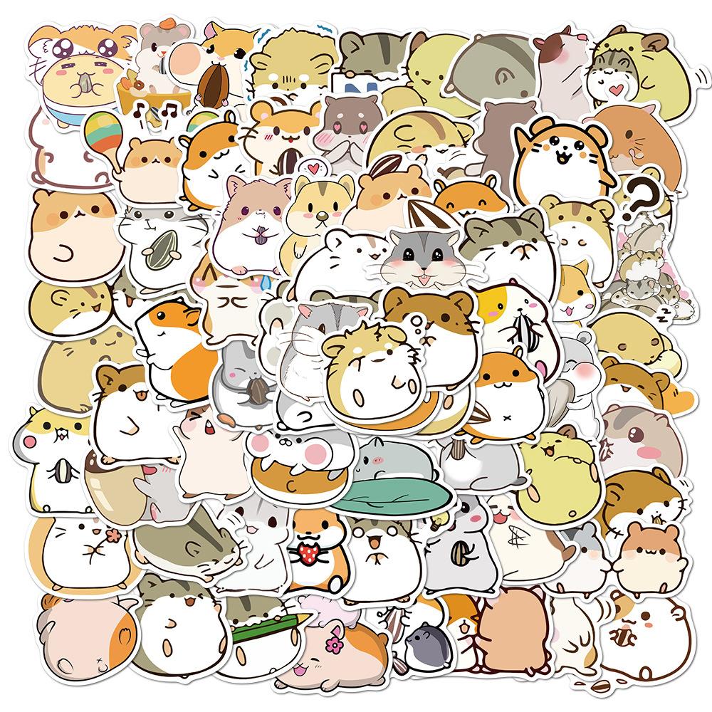 100 Cartoon Cute Round Rolling Hamster Doodle Stickers Mobile Phone Case Skateboard Suitcase Waterproof Stickers