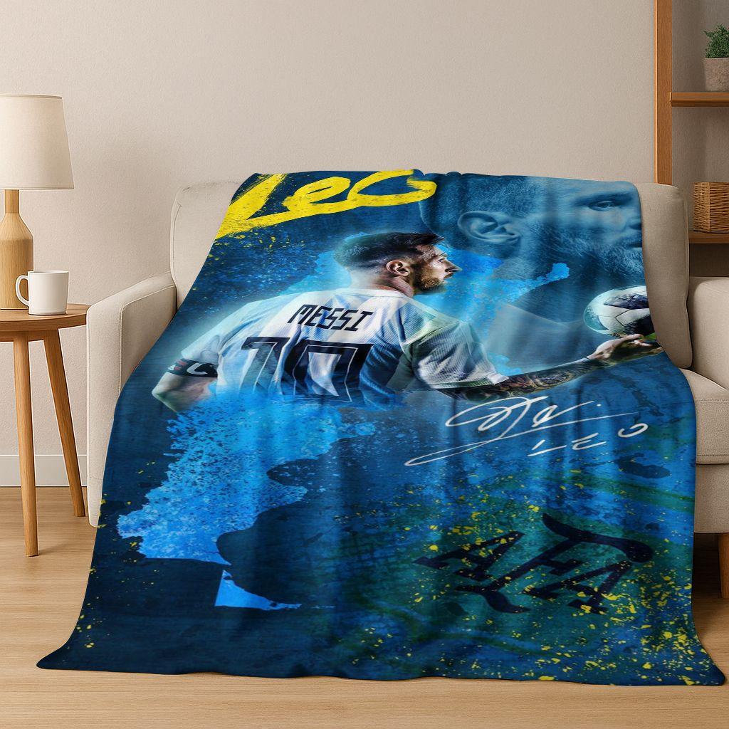 Coperta in Flanella con Disegno Animato M-Messi Capra Stella del Calcio, Coperta Morbida e Accogliente per Casa Camera da Letto Letto Divano Coperta da Picnic