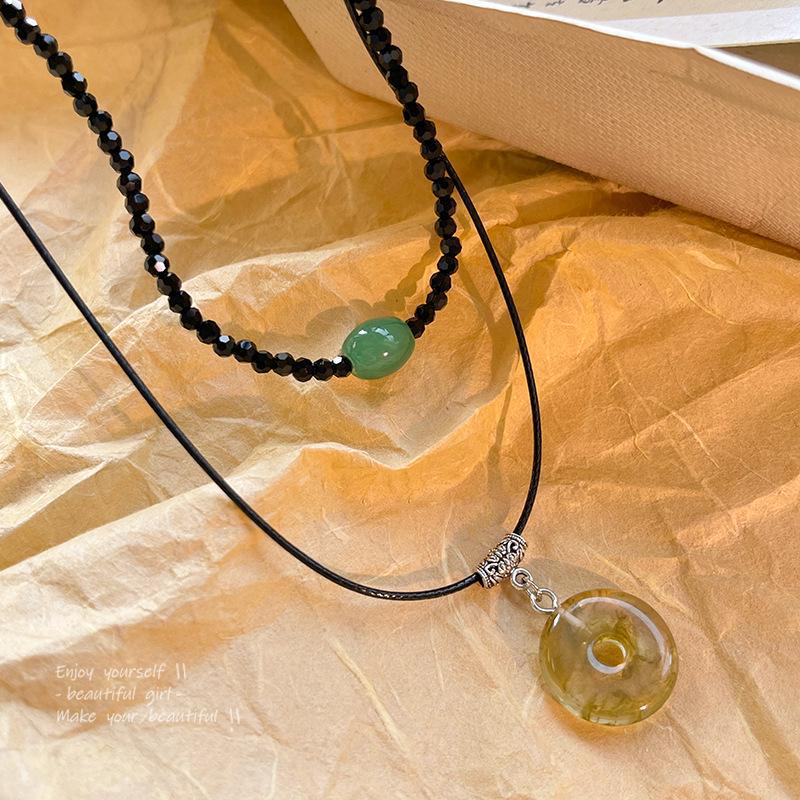 

Шикарное двухслойное ожерелье Zen: Цепочка на ключицу из искусственного халцедона X1350 серебряный