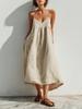 European and American Summer New V-neck Suspender Linen Skirt Simple and Elegant Wind Loose Version Dress