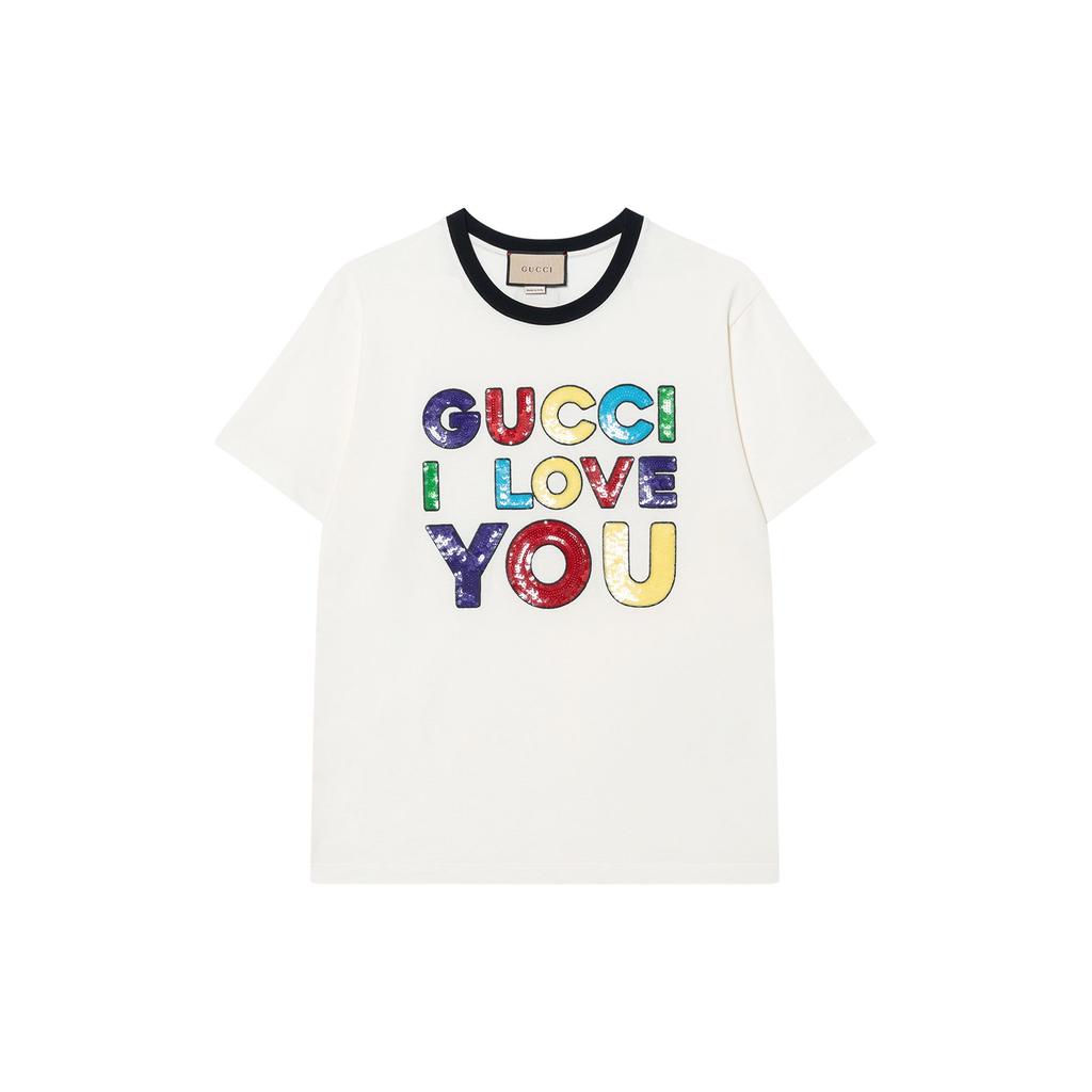 GUCCI T Shirts Women's Ecru Crew Neck Moderate Straight Fit 717422-XJFVE-9088