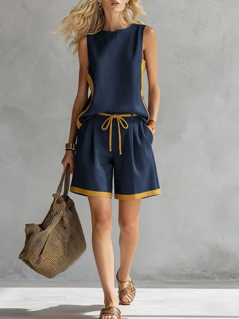 New Style Women's Solid Color Vest and Casual Shorts - Fashionable and Trendy